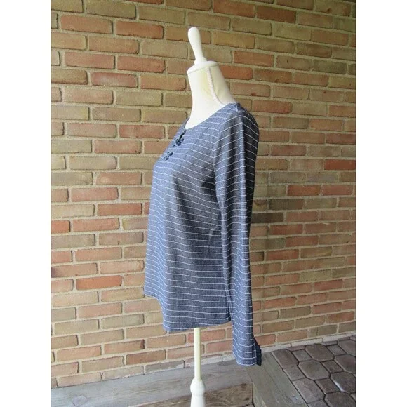Talbots Striped Knit Top Criss Cross Detail Women's Medium Casual Ruffle Cuff - Picture 11 of 13